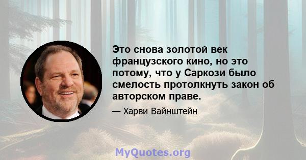 Это снова золотой век французского кино, но это потому, что у Саркози было смелость протолкнуть закон об авторском праве.