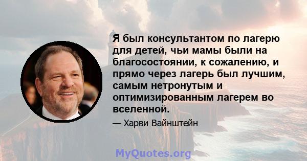 Я был консультантом по лагерю для детей, чьи мамы были на благосостоянии, к сожалению, и прямо через лагерь был лучшим, самым нетронутым и оптимизированным лагерем во вселенной.