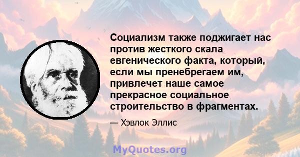 Социализм также поджигает нас против жесткого скала евгенического факта, который, если мы пренебрегаем им, привлечет наше самое прекрасное социальное строительство в фрагментах.