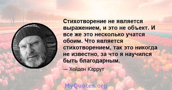 Стихотворение не является выражением, и это не объект. И все же это несколько учатся обоим. Что является стихотворением, так это никогда не известно, за что я научился быть благодарным.