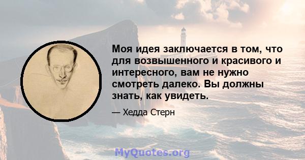 Моя идея заключается в том, что для возвышенного и красивого и интересного, вам не нужно смотреть далеко. Вы должны знать, как увидеть.