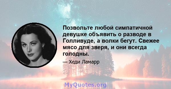 Позвольте любой симпатичной девушке объявить о разводе в Голливуде, а волки бегут. Свежее мясо для зверя, и они всегда голодны.