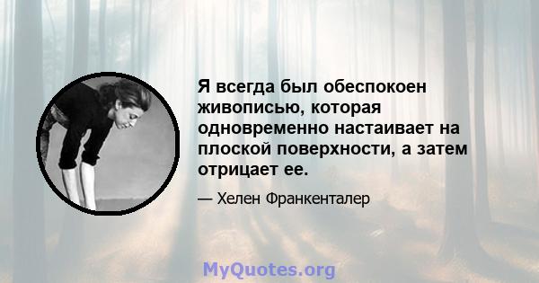 Я всегда был обеспокоен живописью, которая одновременно настаивает на плоской поверхности, а затем отрицает ее.