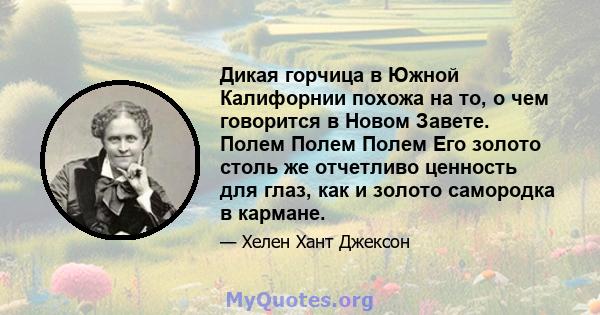 Дикая горчица в Южной Калифорнии похожа на то, о чем говорится в Новом Завете. Полем Полем Полем Его золото столь же отчетливо ценность для глаз, как и золото самородка в кармане.