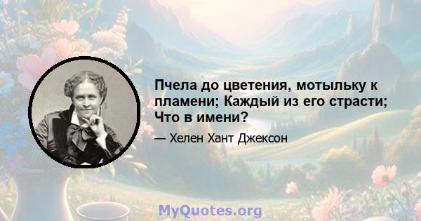 Пчела до цветения, мотыльку к пламени; Каждый из его страсти; Что в имени?