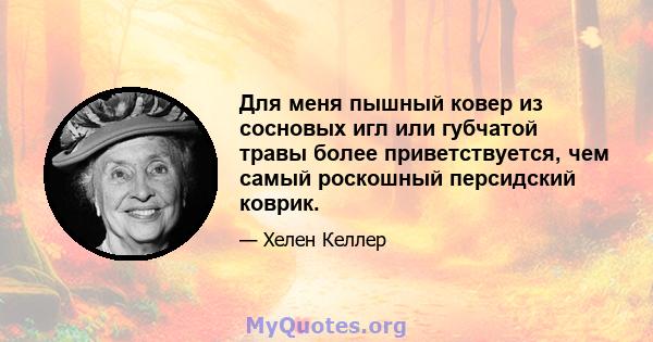 Для меня пышный ковер из сосновых игл или губчатой ​​травы более приветствуется, чем самый роскошный персидский коврик.