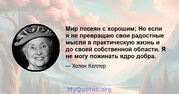 Мир посеян с хорошим; Но если я не превращаю свои радостные мысли в практическую жизнь и до своей собственной области. Я не могу пожинать ядро ​​добра.