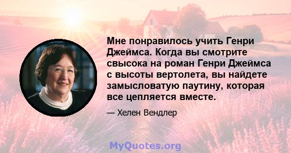 Мне понравилось учить Генри Джеймса. Когда вы смотрите свысока на роман Генри Джеймса с высоты вертолета, вы найдете замысловатую паутину, которая все цепляется вместе.