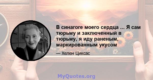 В синагоге моего сердца ... Я сам тюрьму и заключенный в тюрьму, я иду раненым, маркированным укусом