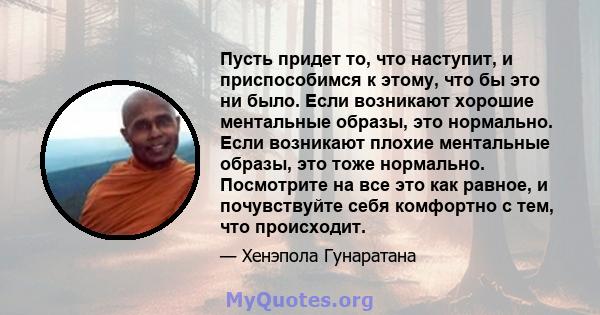 Пусть придет то, что наступит, и приспособимся к этому, что бы это ни было. Если возникают хорошие ментальные образы, это нормально. Если возникают плохие ментальные образы, это тоже нормально. Посмотрите на все это как 