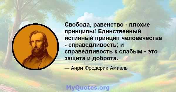 Свобода, равенство - плохие принципы! Единственный истинный принцип человечества - справедливость; и справедливость к слабым - это защита и доброта.