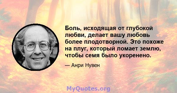 Боль, исходящая от глубокой любви, делает вашу любовь более плодотворной. Это похоже на плуг, который ломает землю, чтобы семя было укоренено.