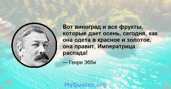 Вот виноград и все фрукты, которые дает осень, сегодня, как она одета в красное и золотое, она правит, Императрица распада!