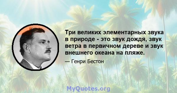 Три великих элементарных звука в природе - это звук дождя, звук ветра в первичном дереве и звук внешнего океана на пляже.