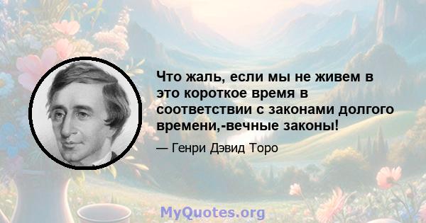 Что жаль, если мы не живем в это короткое время в соответствии с законами долгого времени,-вечные законы!