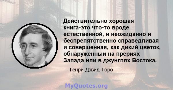 Действительно хорошая книга-это что-то вроде естественной, и неожиданно и беспрепятственно справедливая и совершенная, как дикий цветок, обнаруженный на прериях Запада или в джунглях Востока.