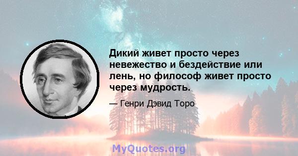 Дикий живет просто через невежество и бездействие или лень, но философ живет просто через мудрость.