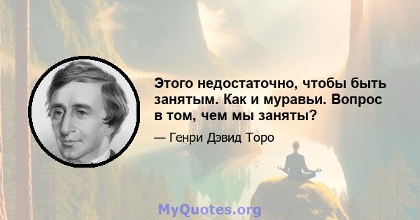 Этого недостаточно, чтобы быть занятым. Как и муравьи. Вопрос в том, чем мы заняты?