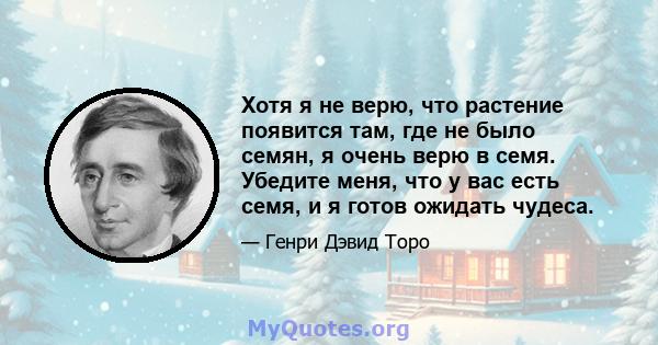 Хотя я не верю, что растение появится там, где не было семян, я очень верю в семя. Убедите меня, что у вас есть семя, и я готов ожидать чудеса.