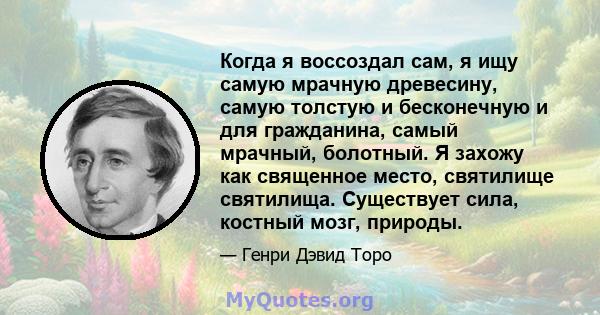 Когда я воссоздал сам, я ищу самую мрачную древесину, самую толстую и бесконечную и для гражданина, самый мрачный, болотный. Я захожу как священное место, святилище святилища. Существует сила, костный мозг, природы.