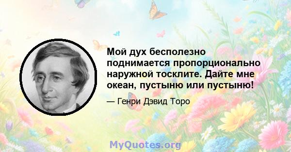 Мой дух бесполезно поднимается пропорционально наружной тосклите. Дайте мне океан, пустыню или пустыню!