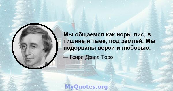 Мы общаемся как норы лис, в тишине и тьме, под землей. Мы подорваны верой и любовью.