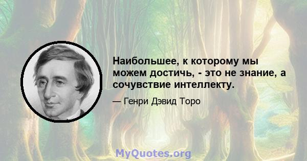 Наибольшее, к которому мы можем достичь, - это не знание, а сочувствие интеллекту.