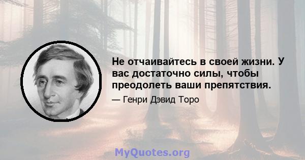 Не отчаивайтесь в своей жизни. У вас достаточно силы, чтобы преодолеть ваши препятствия.