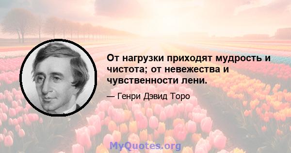 От нагрузки приходят мудрость и чистота; от невежества и чувственности лени.