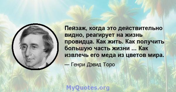 Пейзаж, когда это действительно видно, реагирует на жизнь провидца. Как жить. Как получить большую часть жизни ... Как извлечь его меда из цветов мира.