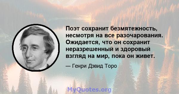 Поэт сохранит безмятежность, несмотря на все разочарования. Ожидается, что он сохранит неразрешенный и здоровый взгляд на мир, пока он живет.