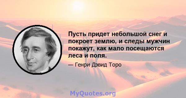 Пусть придет небольшой снег и покроет землю, и следы мужчин покажут, как мало посещаются леса и поля.