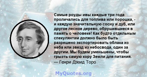 Самые роуды ивы каждые три года проличались для топлива или порошка, - и каждую значительную сосну и дуб, или другое лесное дерево, обрушившиеся в память о человеке! Как будто отдельным спекулянтам должно было быть