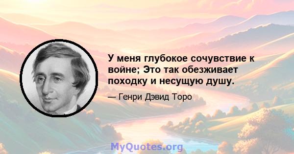 У меня глубокое сочувствие к войне; Это так обезживает походку и несущую душу.