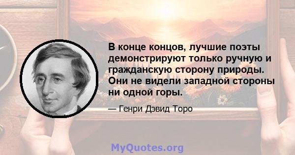 В конце концов, лучшие поэты демонстрируют только ручную и гражданскую сторону природы. Они не видели западной стороны ни одной горы.