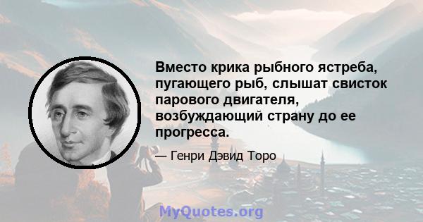 Вместо крика рыбного ястреба, пугающего рыб, слышат свисток парового двигателя, возбуждающий страну до ее прогресса.