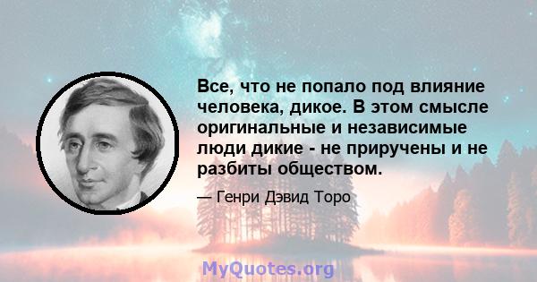 Все, что не попало под влияние человека, дикое. В этом смысле оригинальные и независимые люди дикие - не приручены и не разбиты обществом.