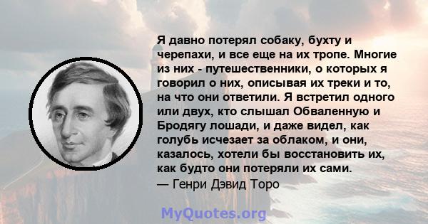 Я давно потерял собаку, бухту и черепахи, и все еще на их тропе. Многие из них - путешественники, о которых я говорил о них, описывая их треки и то, на что они ответили. Я встретил одного или двух, кто слышал Обваленную 