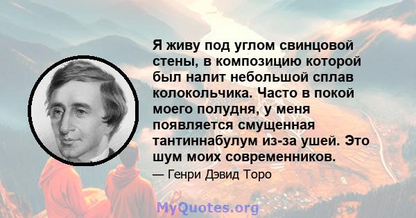 Я живу под углом свинцовой стены, в композицию которой был налит небольшой сплав колокольчика. Часто в покой моего полудня, у меня появляется смущенная тантиннабулум из-за ушей. Это шум моих современников.