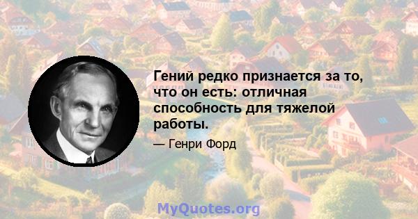 Гений редко признается за то, что он есть: отличная способность для тяжелой работы.