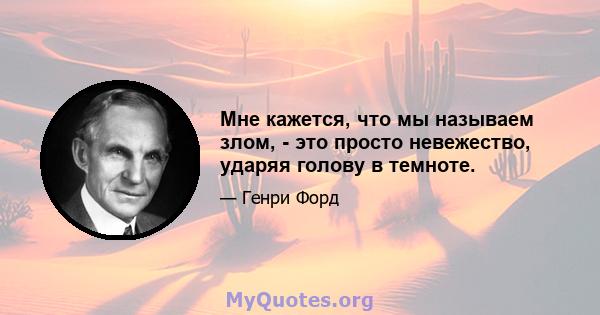 Мне кажется, что мы называем злом, - это просто невежество, ударяя голову в темноте.