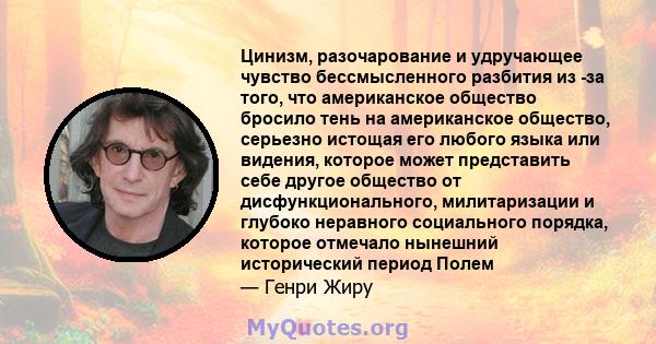 Цинизм, разочарование и удручающее чувство бессмысленного разбития из -за того, что американское общество бросило тень на американское общество, серьезно истощая его любого языка или видения, которое может представить