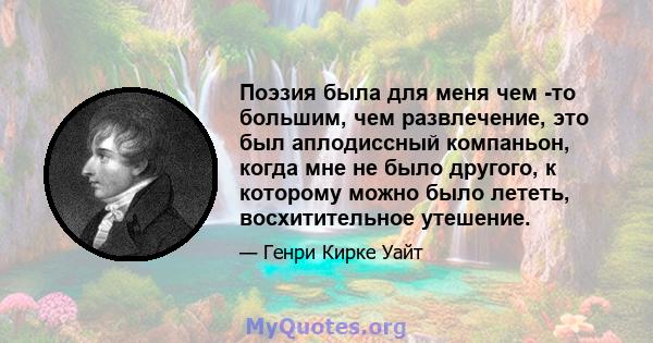 Поэзия была для меня чем -то большим, чем развлечение, это был аплодиссный компаньон, когда мне не было другого, к которому можно было лететь, восхитительное утешение.