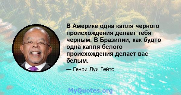 В Америке одна капля черного происхождения делает тебя черным. В Бразилии, как будто одна капля белого происхождения делает вас белым.