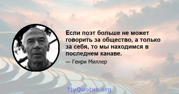 Если поэт больше не может говорить за общество, а только за себя, то мы находимся в последнем канаве.