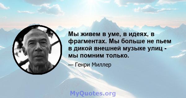 Мы живем в уме, в идеях, в фрагментах. Мы больше не пьем в дикой внешней музыке улиц - мы помним только.