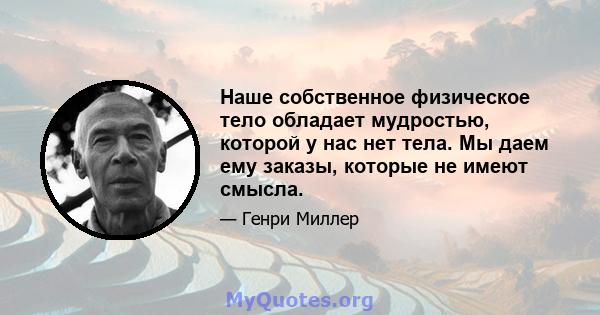 Наше собственное физическое тело обладает мудростью, которой у нас нет тела. Мы даем ему заказы, которые не имеют смысла.