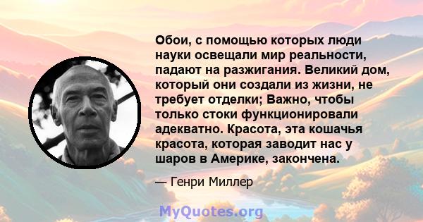 Обои, с помощью которых люди науки освещали мир реальности, падают на разжигания. Великий дом, который они создали из жизни, не требует отделки; Важно, чтобы только стоки функционировали адекватно. Красота, эта кошачья