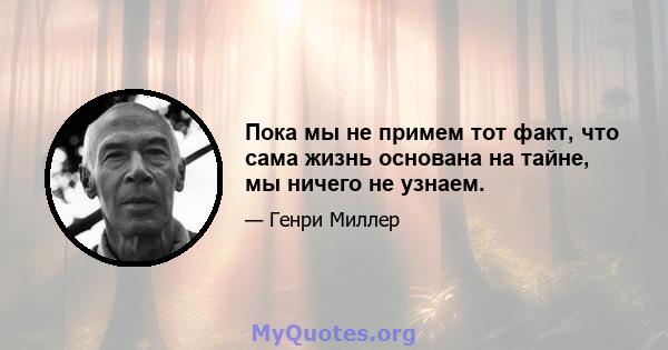 Пока мы не примем тот факт, что сама жизнь основана на тайне, мы ничего не узнаем.