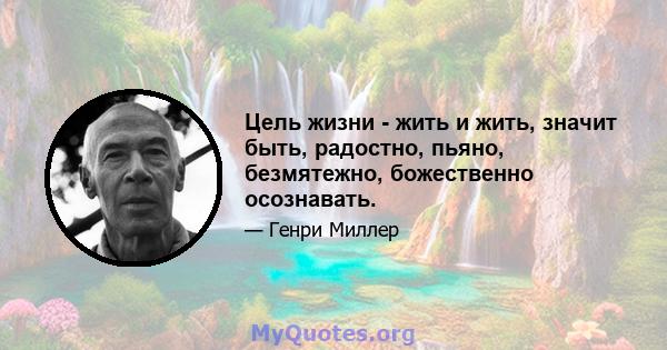 Цель жизни - жить и жить, значит быть, радостно, пьяно, безмятежно, божественно осознавать.